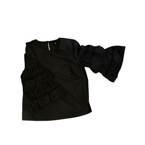 Who What Wear Black Ruffle Babydoll Blouse Size M